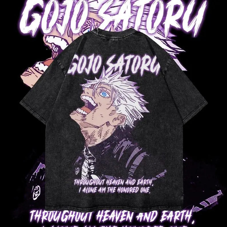 Gojo Heavy Oversized Dyenomite Mineral Wash T-Shirt Unisex Anime T-Shirt Streetwear & Gym Style
