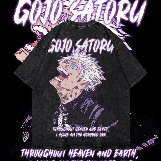Gojo Heavy Oversized Dyenomite Mineral Wash T-Shirt Unisex Anime T-Shirt Streetwear & Gym Style