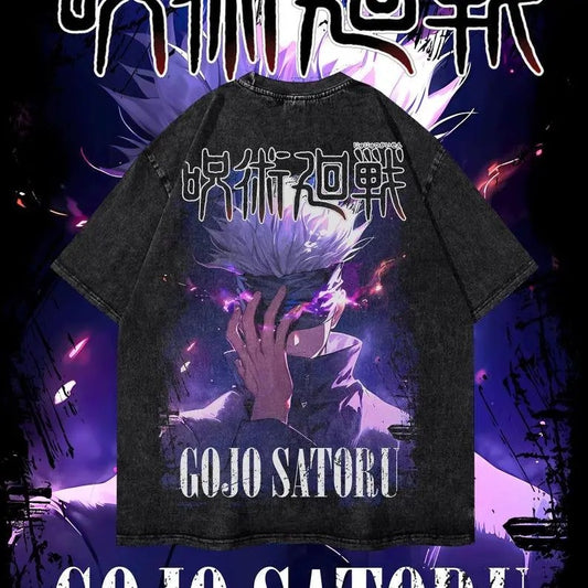 Gojo Satoru Heavy Oversized Dyenomite Mineral Wash T-Shirt Unisex Anime T-Shirt Streetwear & Gym Style