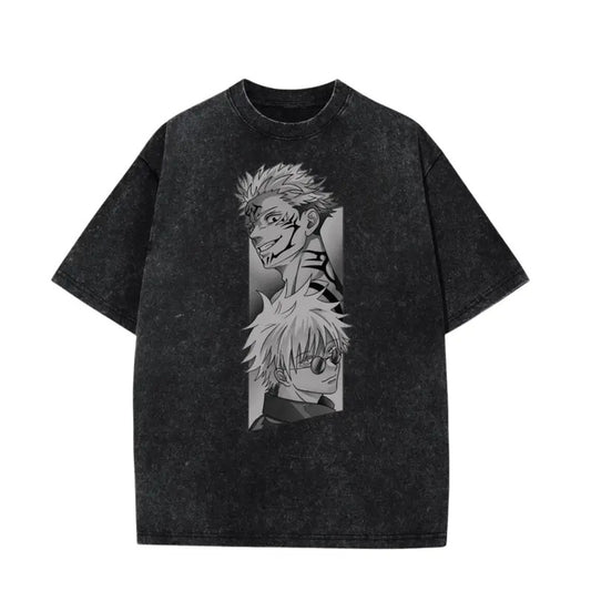Gojo X Sakuna Shirt Washed Vintage Oversized T-Shirt Anime Manga Washed Heavy Cotton Special Graphic T-shirt Gift For Anime Fan