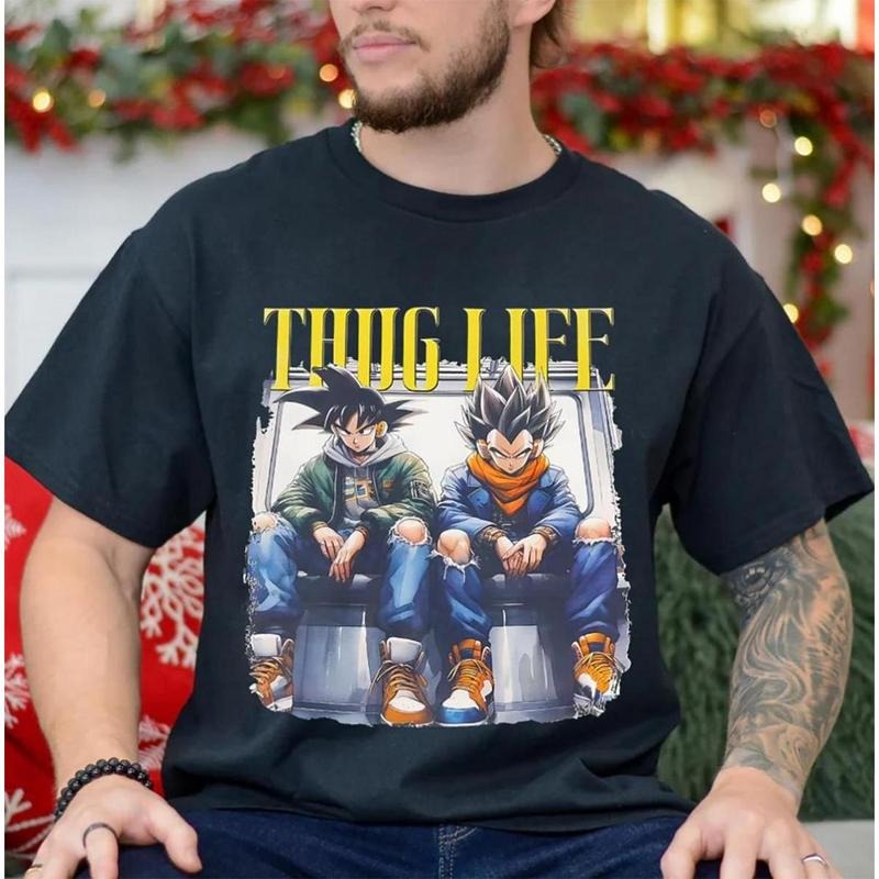 Goku And Vegeta Thug Life Shirt Anime Unisex Graphic T-Shirt Crewneck Streetwear Cotton, Gift For Him, Gift For Her, Gildan