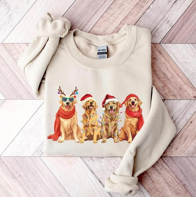 Golden Retriever Christmas Sweatshirt, Dog Christmas Shirt, Golden Mom Shirt, Gift for Dog Lover, Holiday Sweater, Xmas Tee, New Year Shirt