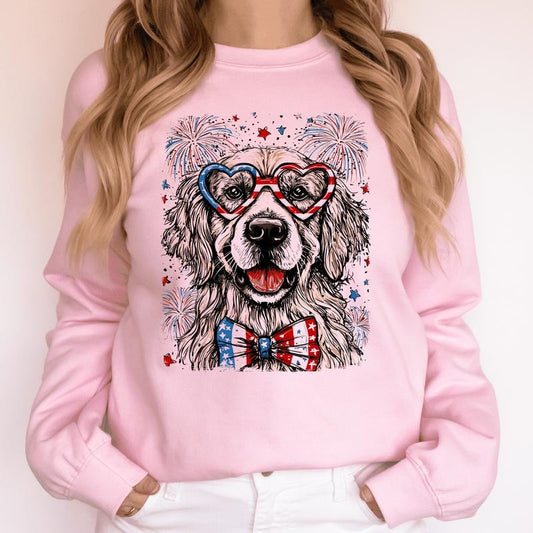 Golden Retriever Patriotic Dog, USA, America, Pet Lover, 4th of July Sweatshirt, Crew Neck, Women's, Crewneck