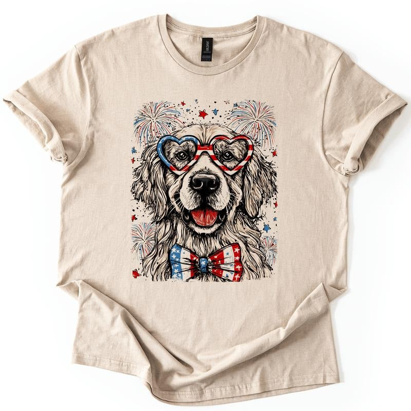 Golden Retriever Patriotic Dog, USA, America, Pet Lover, 4th of July, Soft Style T-Shirt, Soft Style Tee, Women's Graphic Tshirt