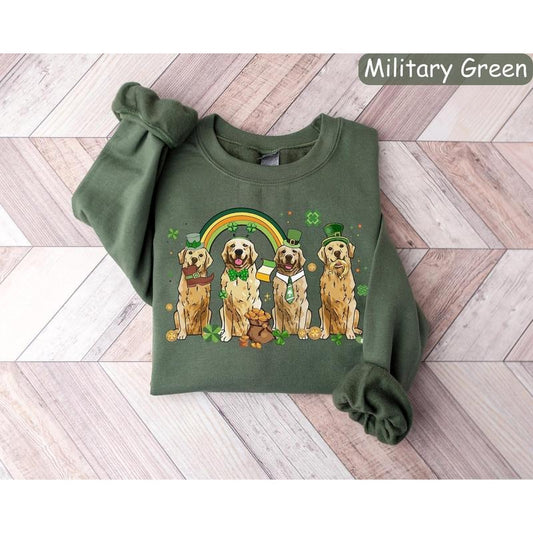 Golden Retriever St Patricks Day Sweatshirt, St Patricks Day Shirt, Lucky Dog Shirt, Irish Dog Mom Shirt, Dog Lover Gift, Shamrock Dog Shirt
