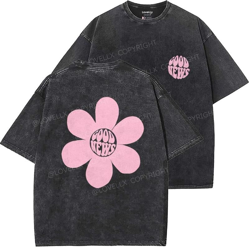 Good News Puff Print Washed T-Shirt, Vintage 90s Graphic Tee, Gift Top Womenswear Cotton