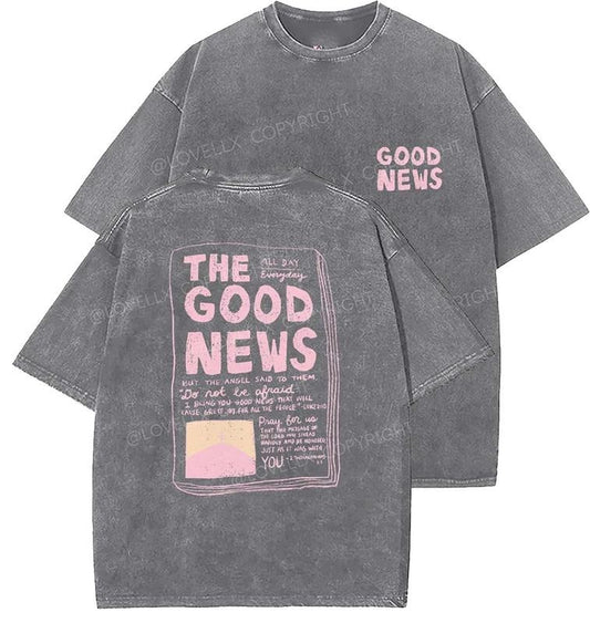 Good News Unisex Washed T-Shirt, Christian t shirts, Vintage 90s Graphic Tee, Gift Top Womenswear Cotton Mineral Color