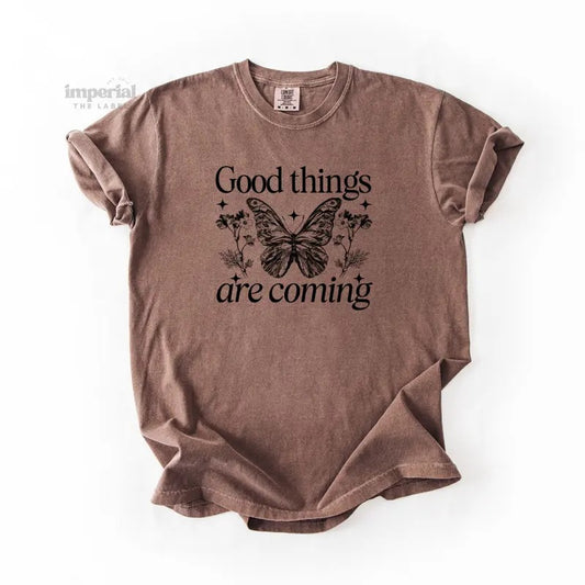Good Things Are Coming Comfort Colors T-Shirt, Vintage Graphic Tee, Garment-Dyed Cotton, Unisex Relaxed Fit, Casual Aesthetic Streetwear