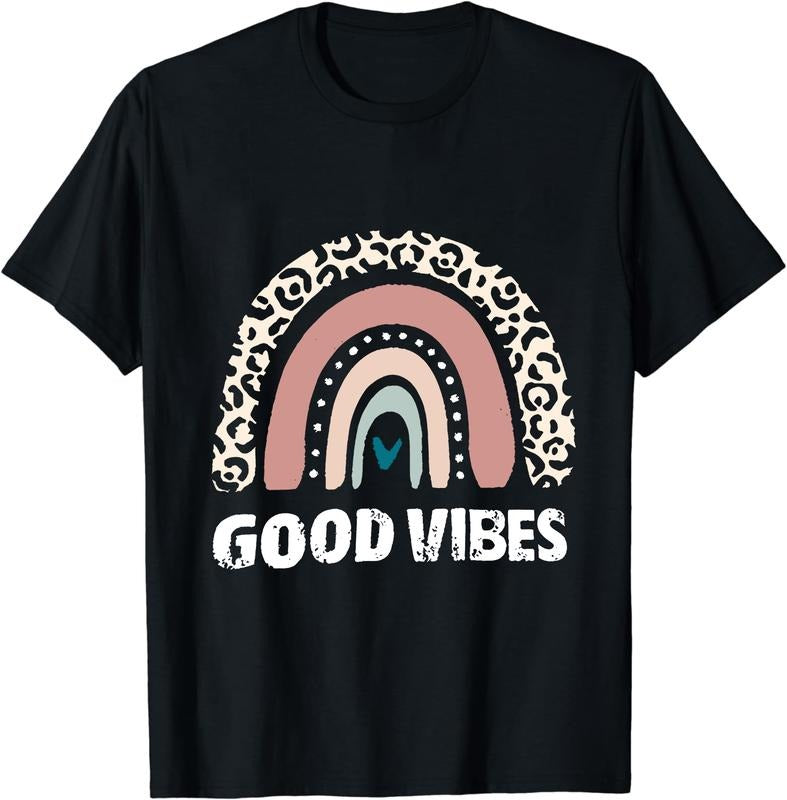 Good Vibes Only - Funny Positive Inspirational Retro T-Shirt Cotton Casual Crew Neck Tee