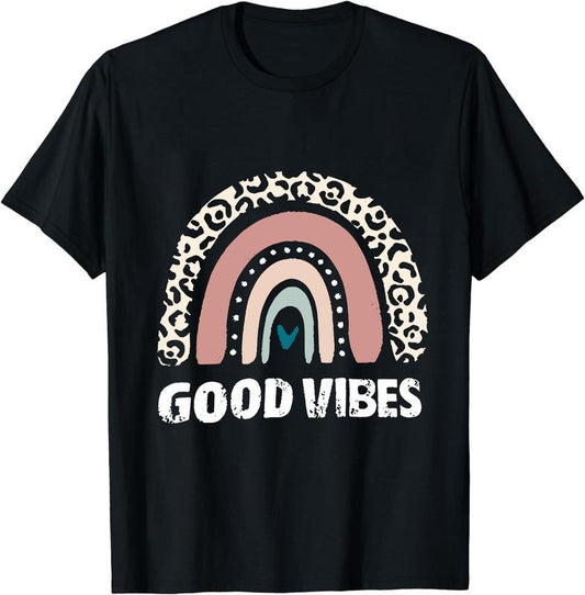 Good Vibes Only - Funny Positive Inspirational Retro T-Shirt Cotton Casual Crew Neck Tee
