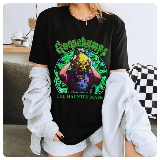 Goosebumps Haunted Mask Shirt, Vintage Halloween Shirt, Goosebumps  land Shirt, Green Halloween Party Holiday
