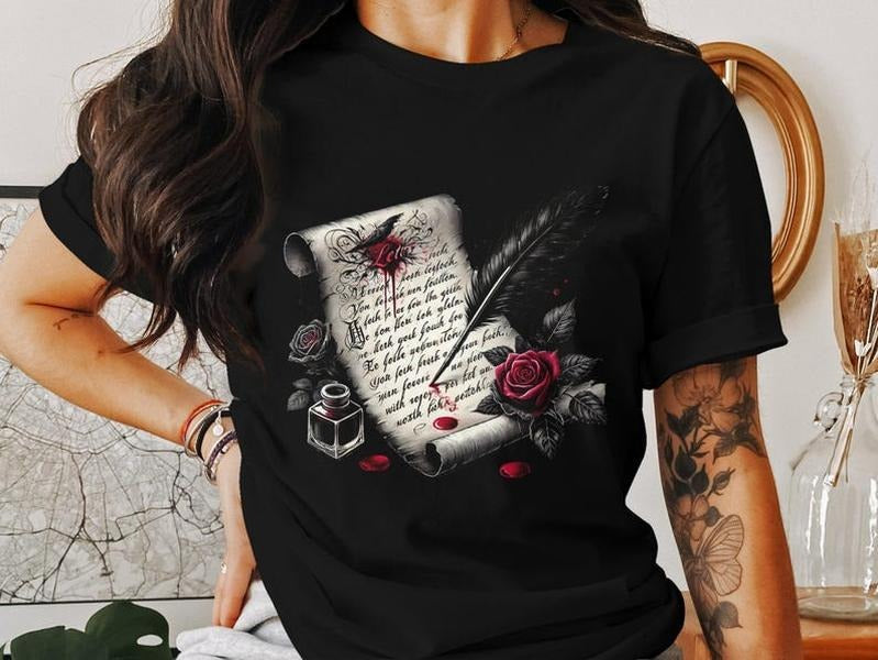 Gothic Dark Romance Artwork, Feather and Rose Illustration, Spicy Books, Smut Lovers Digital Art, Ink and Scroll Design