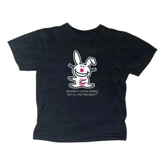 Gothic Emo Girl Top Funny Happy Bunny Baby Tee Scene Clothing 2000s Y2k Top Women Streetwear Casual Cotton Short Sleeve Gift For Her Summer Womenswear Tshirt Crewneck