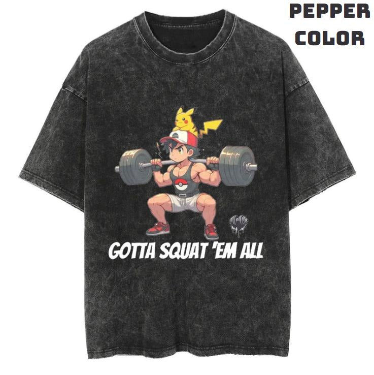 Gotta Squat 'Ém All Vintage Graphic Tees, Gym T-Shirt, Pokemon Shirts, Vacation Outfits, Unisex Anime Manga Shirt Top Menswear Womenswear Streetwear