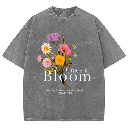 Grace In Bloom Unixes Washed T-Shirt, Christian Jesus  t shirts, Vintage 90s Graphic Tee Gift Cotton Top, Mineral color