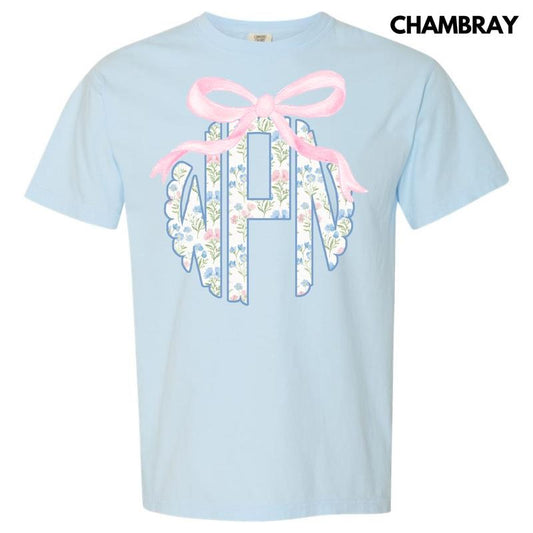 Grandmillennial Floral Monogram Comfort Colors T-Shirt 'NLB'
