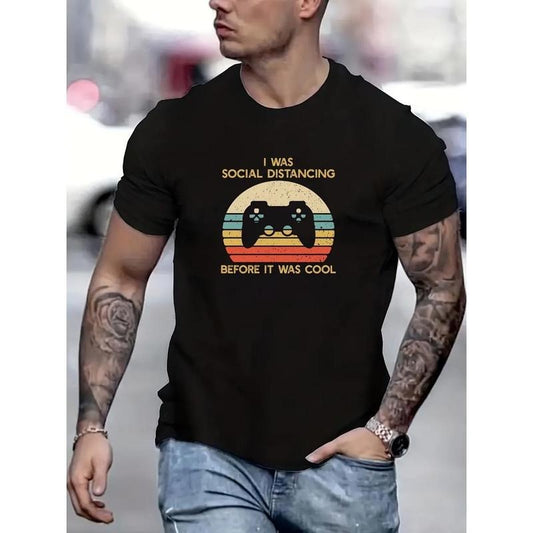 Graphic Print T-shirt Men's Casual Street Style Summer And Autumn Slightly Elastic Round Neck T-shirt Made in USA