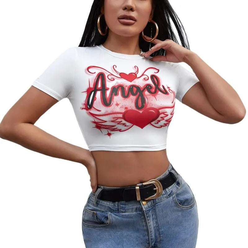 Graphic Tees Y2k Crop Top Short Sleeve T Shirt Tee Summer Tops