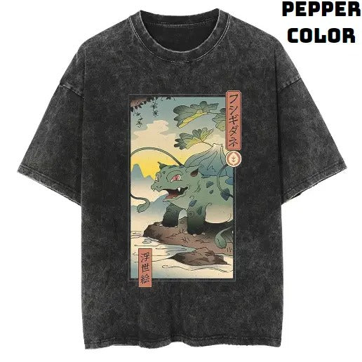 Grass Monster Ukiyo-e T-Shirt Pokemon Vintage Tee, Grass Monster Shirt, Pokemon Shirt, Vintage Pokemon Anime T-shirt, Anime Manga Shirt, Funny Shirt, Vintage Graphic Tee, Unisex T-Shirt, Gift For Fan Pokemon, Crewneck Short Sleeve Shirt Top Menswear