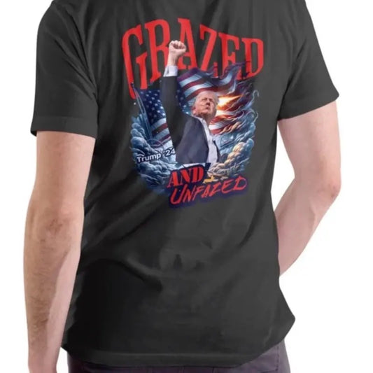 Grazed and Unfazed Trump 2024 T-Shirt - Unisex Cotton Casual Tee with American Flag Design