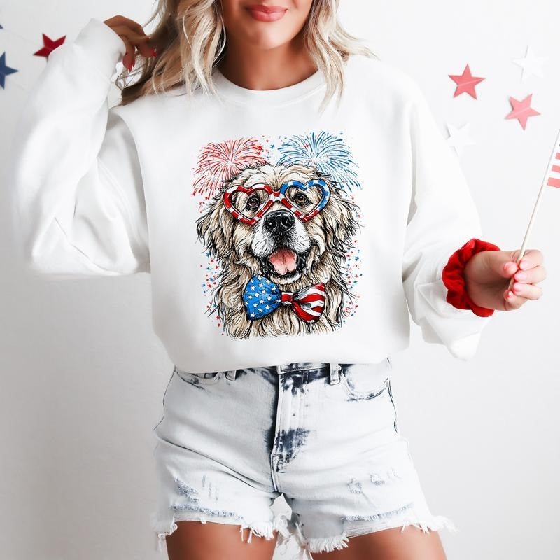 Great Pyrenees Patriotic Dog, USA, America, Pet Lover, 4th of July Sweatshirt, Crew Neck, Women's, Crewneck