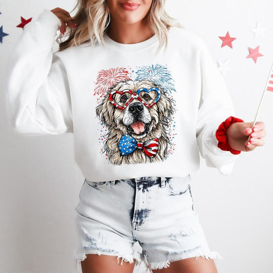 Great Pyrenees Patriotic Dog, USA, America, Pet Lover, 4th of July Sweatshirt, Crew Neck, Women's, Crewneck
