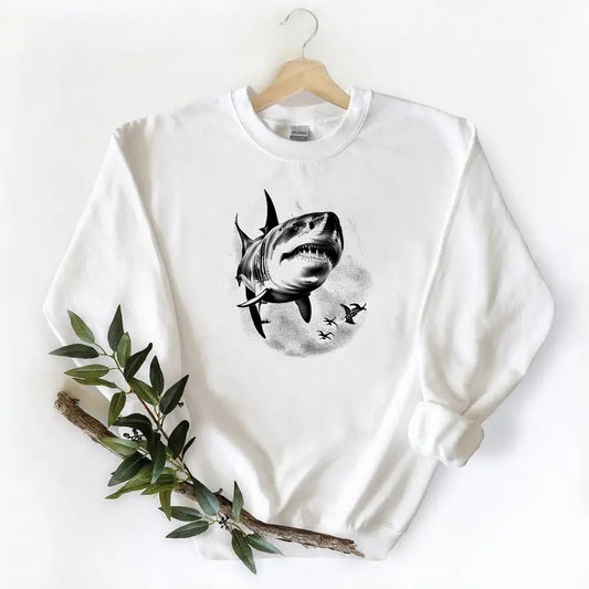 Great White Shark Minimalist Unisex Tshirt Sweatshirt Hoodie, for duck hunters, husbands and Mallard duck lovers