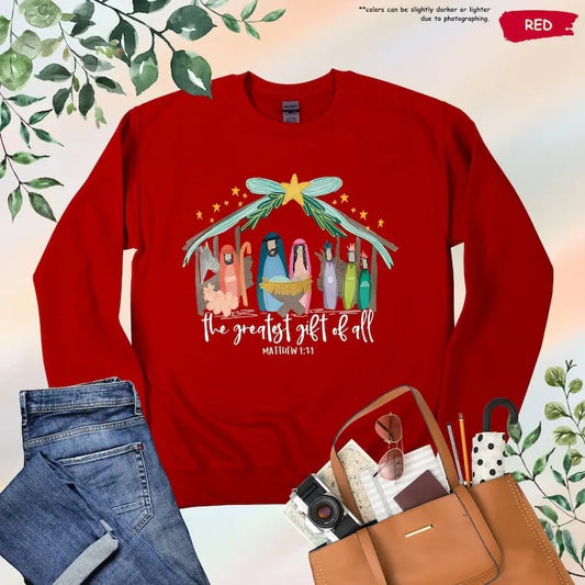 Greatest Gift Of All, Jesus Christmas Christian Sweatshirt, Women Christmas Gift, Bible Verse Xmas,Nativity Xmas,Jesus Love,Religious  T-shirt, sweater and Hoodie