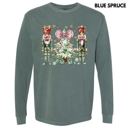 Green Nutcracker Holiday Long Sleeve Comfort Colors T-Shirt 'NLB'