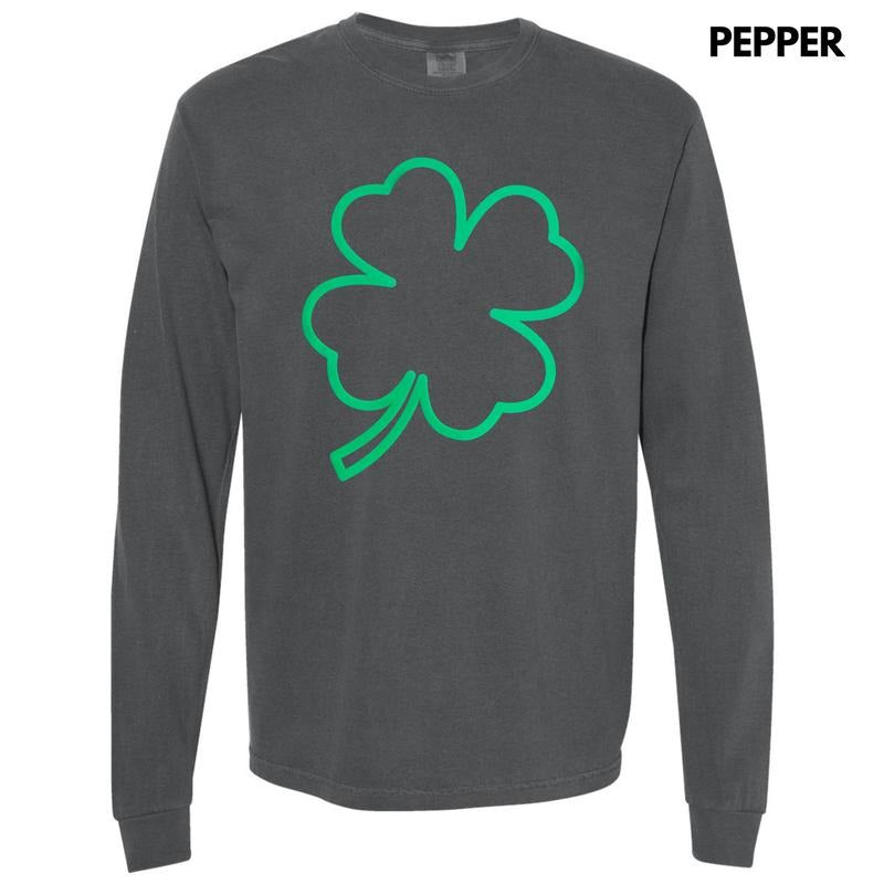 Green Puff Shamrock Long Sleeve Comfort Colors T-Shirt