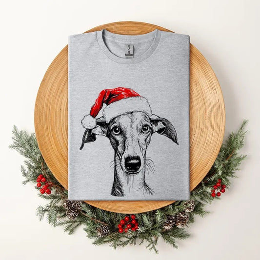 Grey Hound, Santa, Dog, Christmas, Dog Lover, Pet T-Shirt, Soft Style Tee, Women's Graphic Tshirtstyle{n002}2