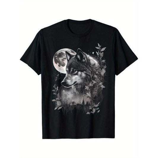 Grey Wolf Moon And Stars Graphic Tees Men T-Shirt Made in USA