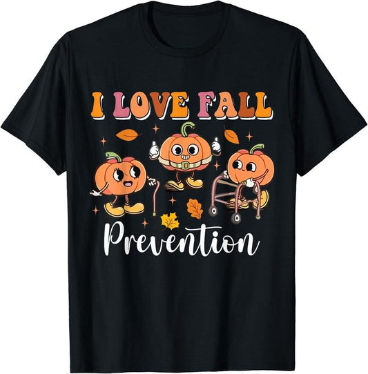 Groovy Retro I Love Fall Prevention Fall Physical Therapy T-Shirt | Unisex Cotton Tee, Short Sleeve, Size S-5XL