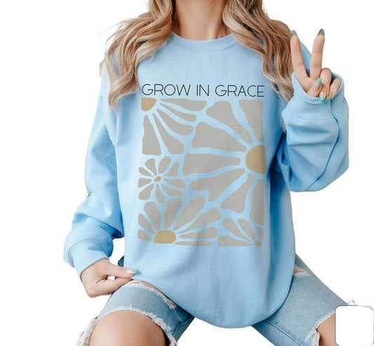 Grow In Grace Sweatshirt, Boho Flowers, Boho Christian Sweater, Godly Gifts For Nature Lover, Unisex Sweatshirt, Long Sleeve Crewneck Shirt, Women Gifts Sweater, Gifts For Birthday Fit Womenswear