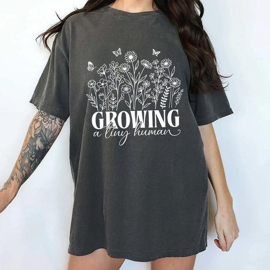 Growing A Tiny Human Comfort Colors Shirt, Pregnancy Announcement Graphic Tee, Wildflower Mama Clothing, Gift For Mom, Mother's Day Gift