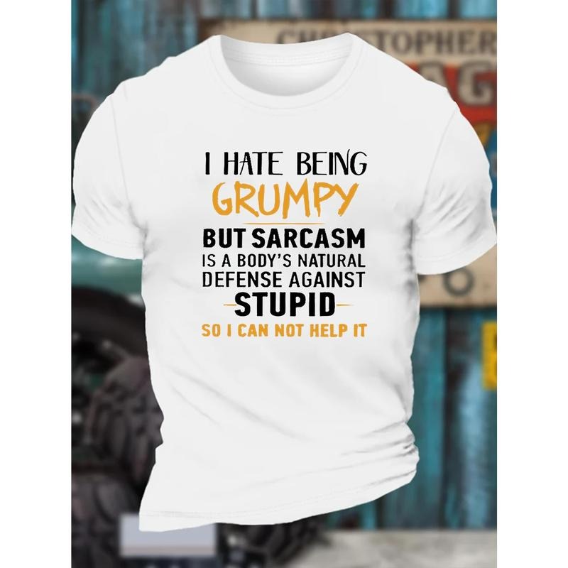 Grumpy Graphic Men's Short Sleeve T-shirt, Comfy Stretchy Trendy Tees For Summer, Casual Daily Style Fashion Clothing Made in USA
