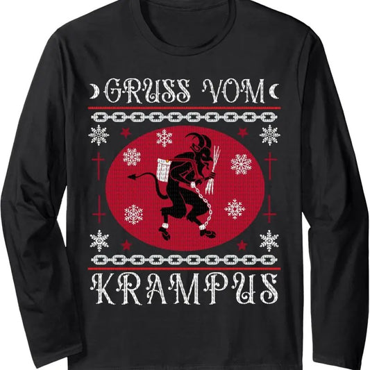 Gruss Vom Krampus. Goth Christmas Ugly Sweater. Krampus Xmas Long Sleeve T-Shirt