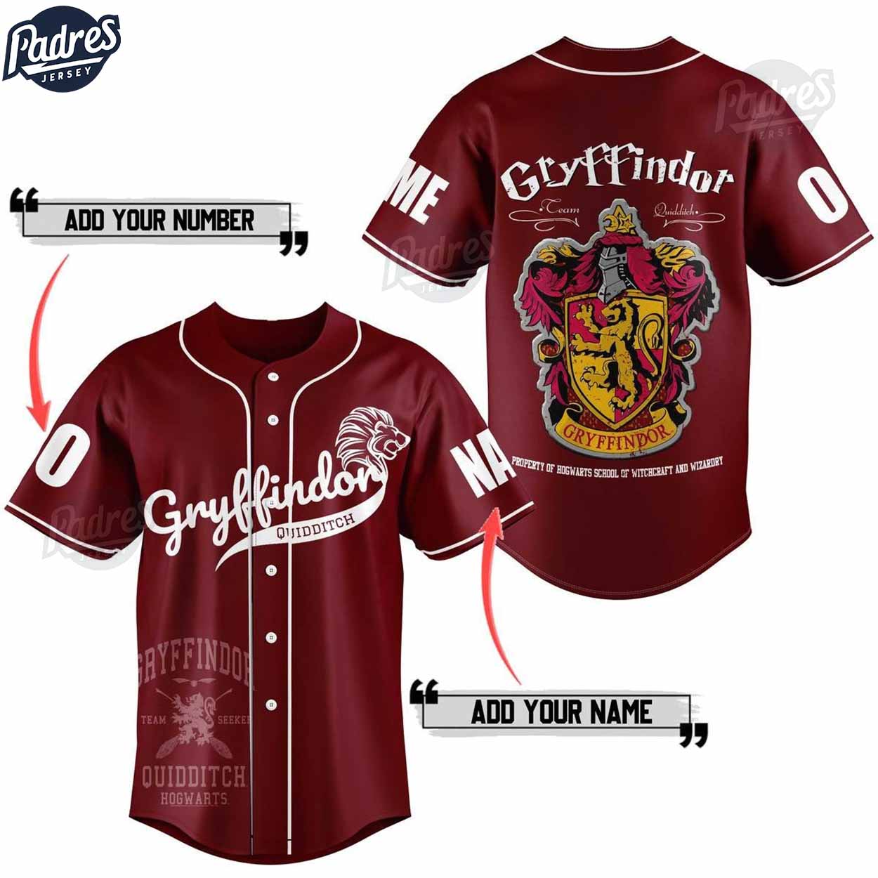Gryffindor Quidditch Harry Potter Custom Baseball Jersey - Padres Jersey Oasis: Elevate Your Baseball Style Game