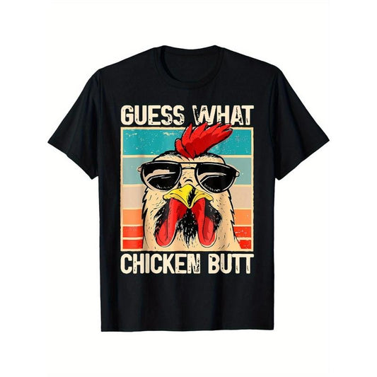 Guess What Chicken Butt - Funny Chicken Meme T-Shirt - Casual Summer Tee for Men - Soft, Breathable, Cotton, Relaxed Fit, Unique Graphic Design, Humorous Tee, Perfect for Casual Daily Wear made in usa