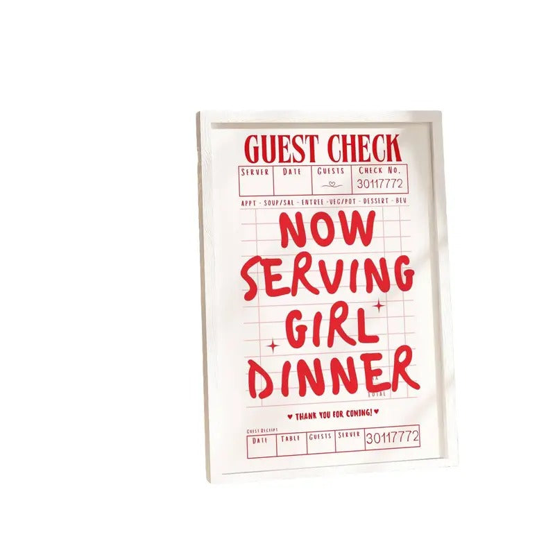 Guest Check Receipt, Girl Dinner Poster, Bar Cart Art Decor, Retro Guest Check Poster, Trendy Kitchen Wall Art Print, Gifts For Her Art Prints, Poster Prints No Frame, Wall Decoration, Big Wall Decor, Gifts For Birthday Christmas