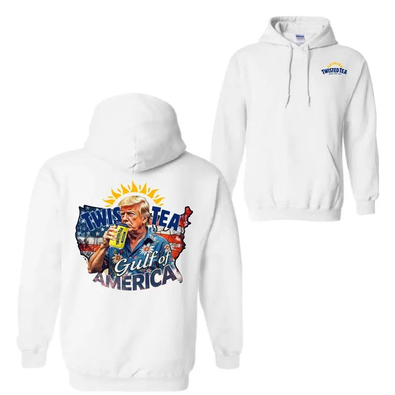 Gulf Of America 2 Sided Hoodie Sweatshirt T-Shirt, Twisted Tea Trump Graphic Shirt, USA Patriotic Cotton T-Shirt, Unisex Casual Tee for Men And Women