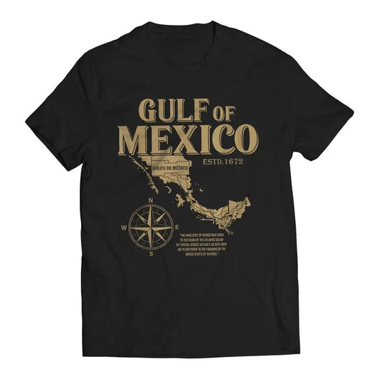 Gulf of Mexico ESTD. 1672 Golfo De México T-Shirt Casual Crewneck Classic Cotton