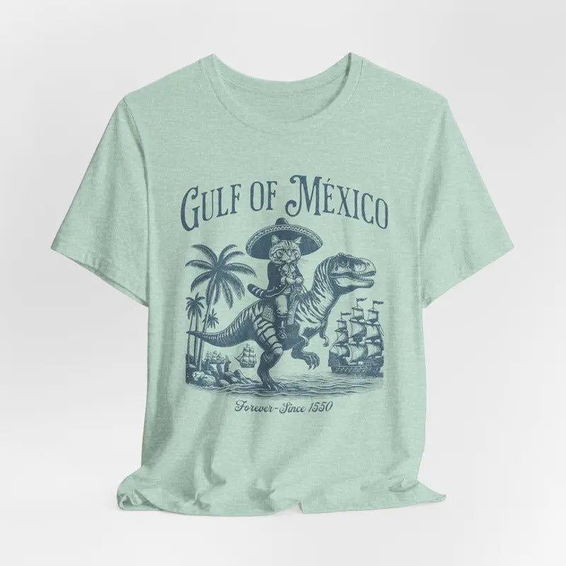 Gulf of Mexico Funny Pirate Cat Shirt, Golfo de México Retro Vintage Art Shirt, Gulf of Mexico Cat Shirt, Gulf of Mexico Forever Unisex Tee