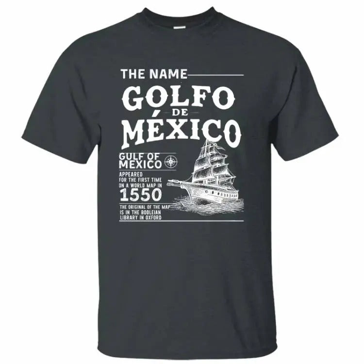Gulf of Mexico Name Origin 1550, Coastal Historical Gulf of Mexico American Mexican Crewneck Graphic Printed Unisex Classic Cotton T-shirt
