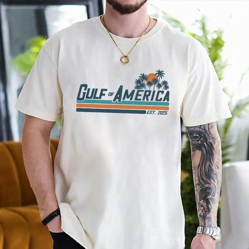 Gulffff of America Retro Stripe Comfort Colors T-Shirt, Sweatshirt, Hoodie, Gulf of America Shirt, America Est. 2025 Shirt for Men for Women