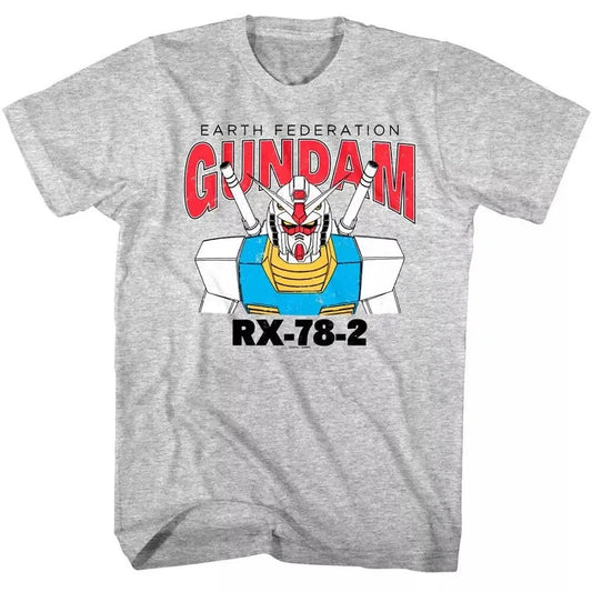 Gundam Earth Federation RX-78-2 Men's Gray T Shirt Japanese Anime