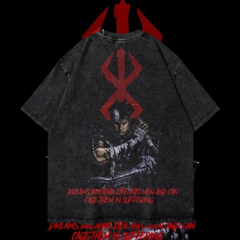 Guts Heavy Oversized Dyenomite Mineral Wash T-Shirt Unisex Anime T-Shirt Streetwear & Gym Style Cotton Menswear