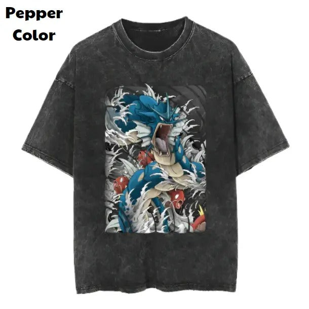Gyarados Print Vintage Tee, Gyarados T-Shirt, Pokemon Graphic Tees, Pokemon Shirt, Unisex Anime Shirt, Menswear Womenswear Streetwearstyle{n002}4