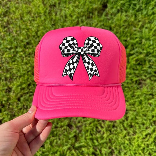 HAT - Black Checkered Bow Mesh Trucker Hat 'NLB'