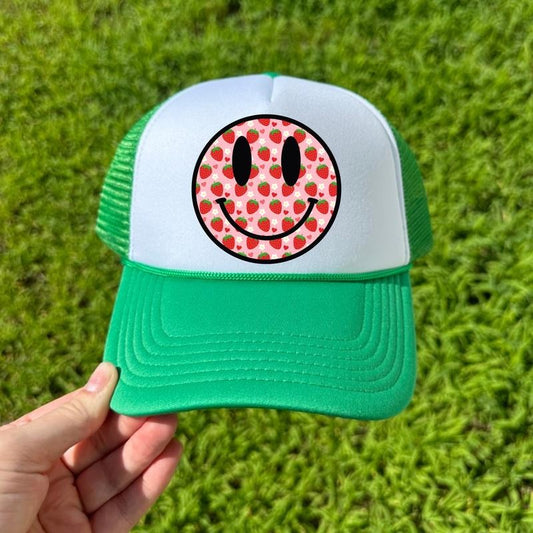 HAT - Strawberry Happy Face Foam Mesh Trucker Hat 'NLB'